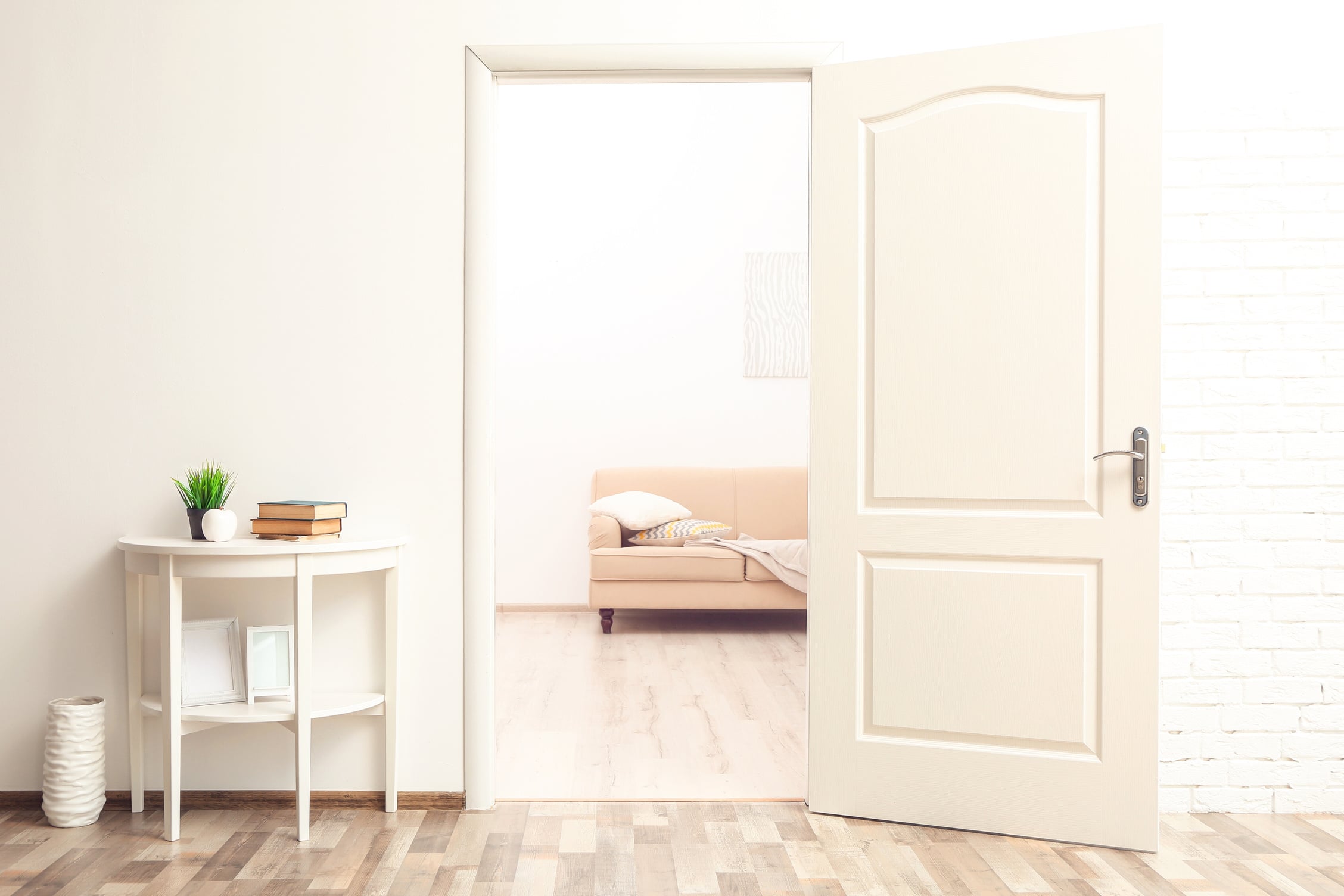 White Room Interior with Open Door
